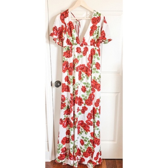NWT! SMYM Faye Floral Rose Flutter Sleeve Boho Maxi - Picture 3 of 7